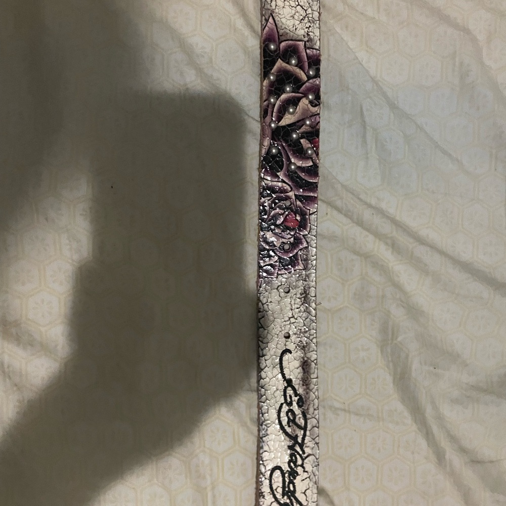 Ed Hardy White and Black Belt with Snake and Floral Design